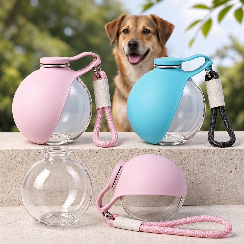Portable Dog Water Bottle, 285ml BPA Free PETG Pet Travel Water Bottle With Foldable Silicone Bowl, Leak Proof Hands-Free Collar Clip Design For Small