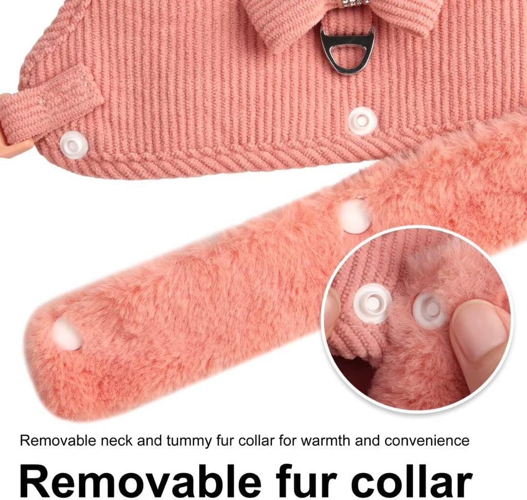 Cute Warm Small Dog Harness And Leash Set With Bow Tie, Soft Padded Puppy Harness With Removable Fur Collar, Adjustable Girl Dog Harness With Quick