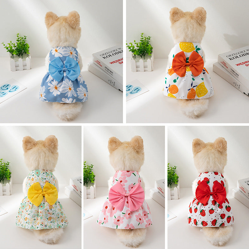 New Summer Ultra-thin Cool Pet Clothes Dog Cat Pet Fashion Floral Butterfly Knot Princess Dress