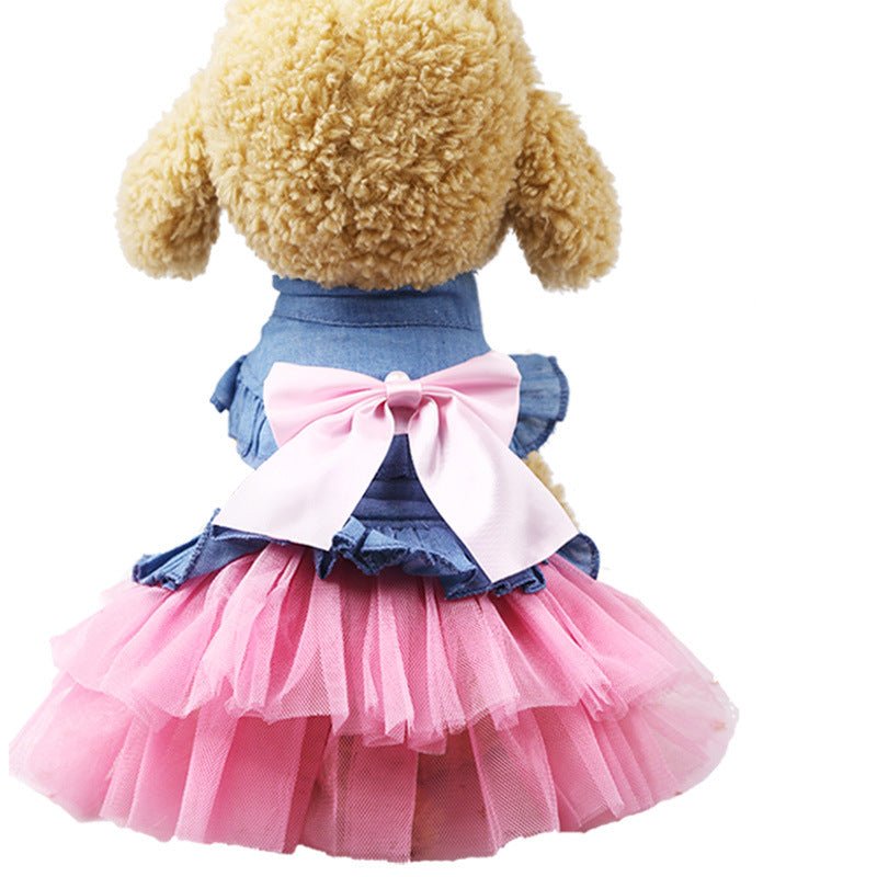 Korean Version Creative Bow Pet Denim Skirt