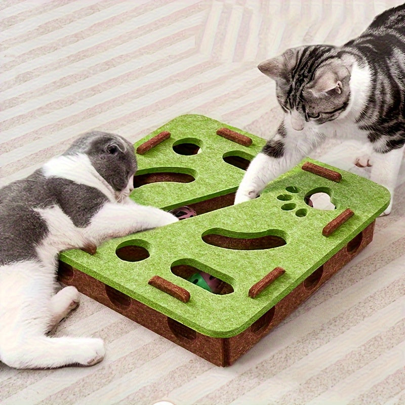 Interactive Cat Puzzle Toy With Maze Tunnel, Bell Ball & Pathways - No Batteries Needed, Durable Felt Construction - Mental Stimulation & Hunting