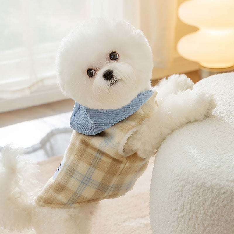 Chessboard Grid Hooded Traction Vest Autumn And Winter Pet