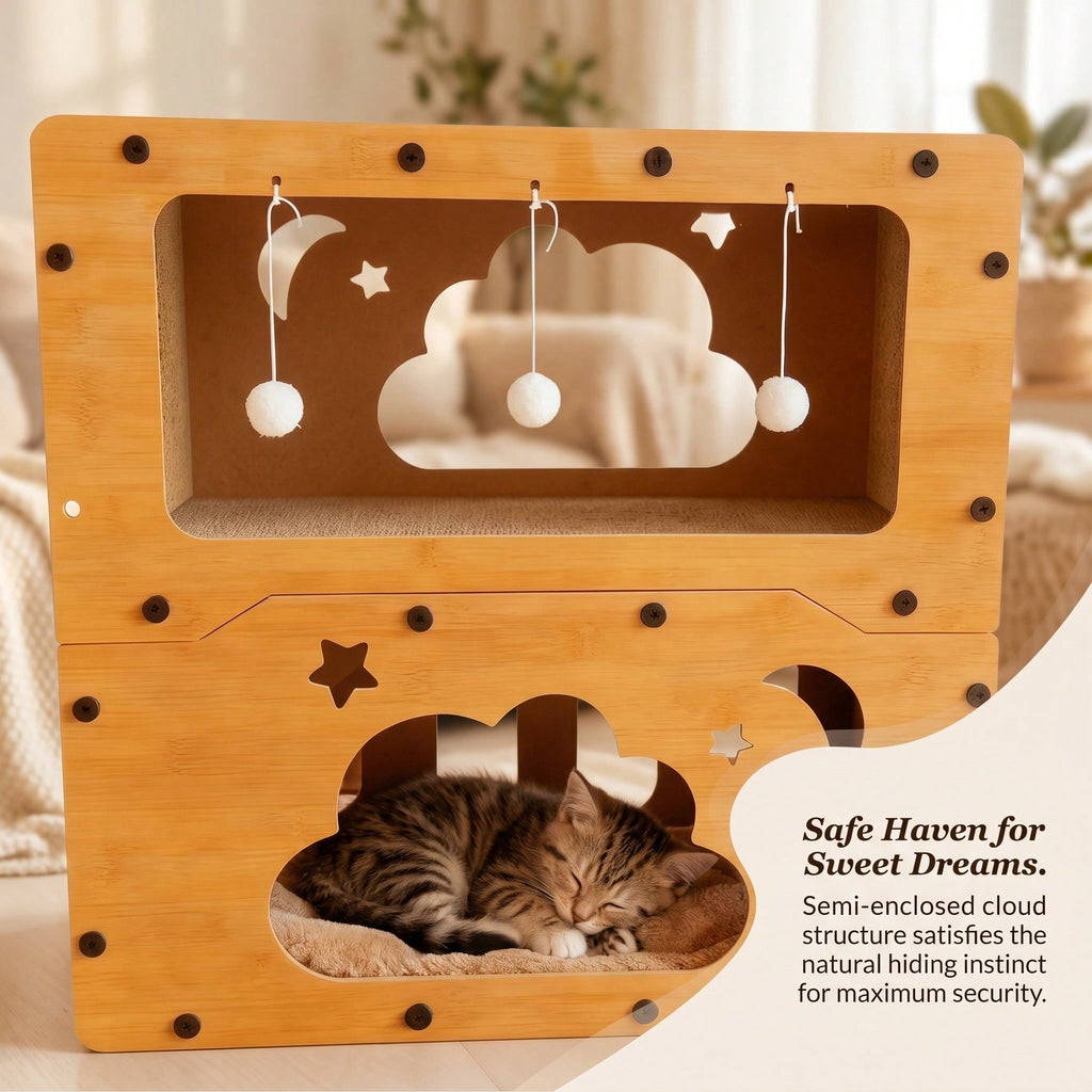 2 Styles Double Layer Cat Scratcher House Multifunctional Corrugated Paper Cat Nest Villa Large Space Cat Cave Bed With Hanging Ball Toy Wear