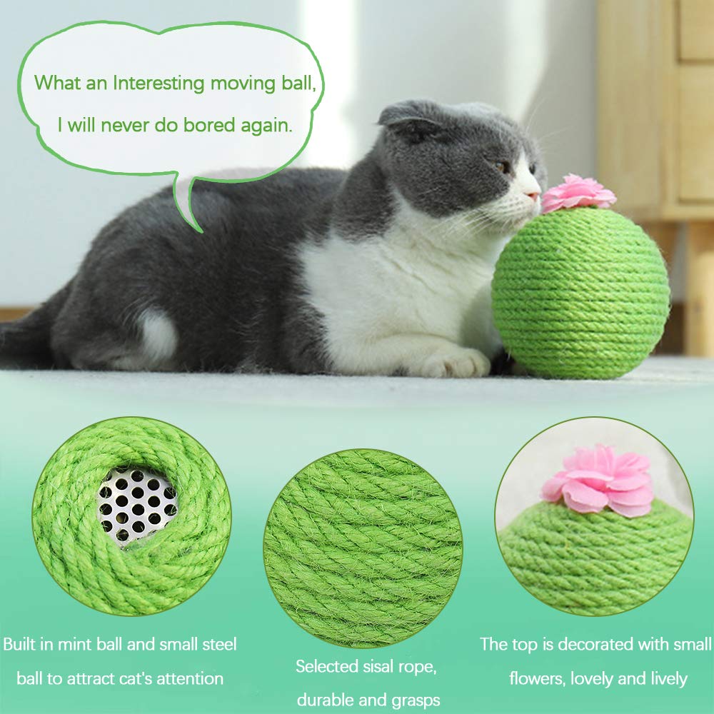 Interactive Tumbler Cactus Cat Scratcher Ball Catnip Toys Natural Sisal Scraper Tree Tower For Cat Indoor Play Hunting Exercise