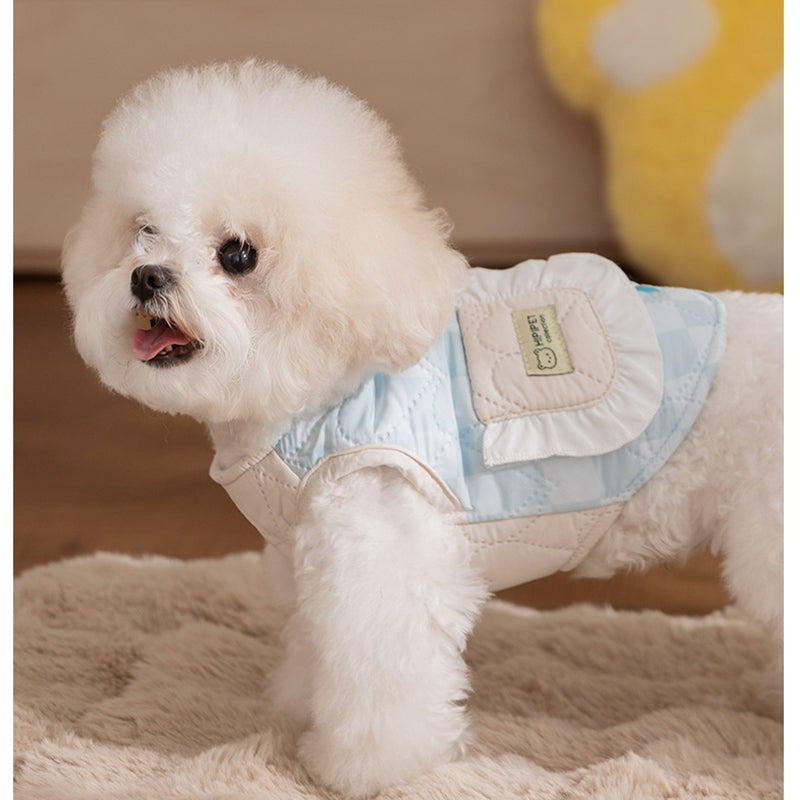 For Autumn And Winter, There Are Thick And Warm Heart-shaped Checkered Pocket Towing Vests, Cotton-padded Clothes, And Two-legged Pet Dog Clothes For