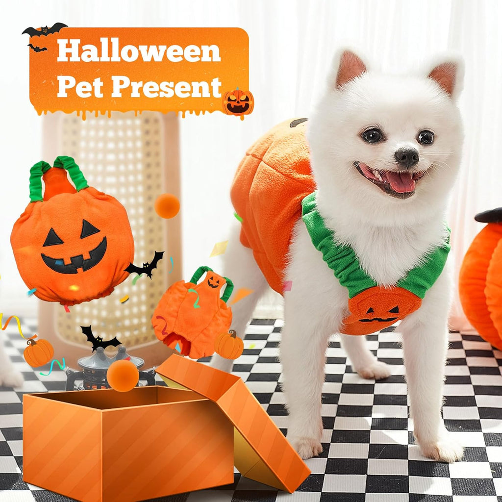 Funny Pumpkin Dog Halloween Costume Pet Dog Cat Thick Plush Pumpkin Decoration Shirt Clothes For Small Medium Dogs Cats Puppy Cute Halloween Party