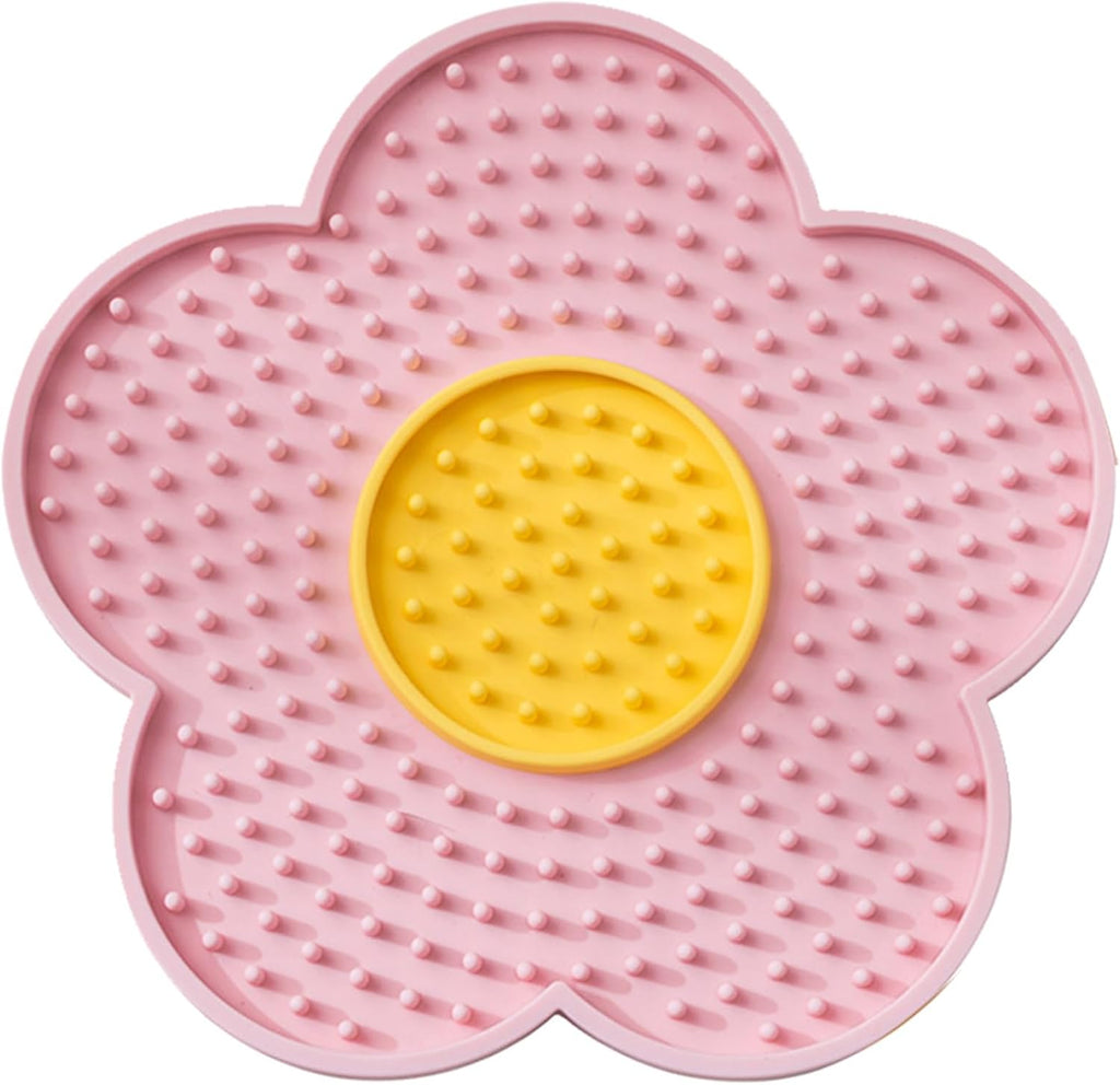 Cats Lick Pad With Suctions Cup Slow Feeders Licking Mat Flower Shape Silicone Pad With Suctions Cup Dog Licking Mat Silicone