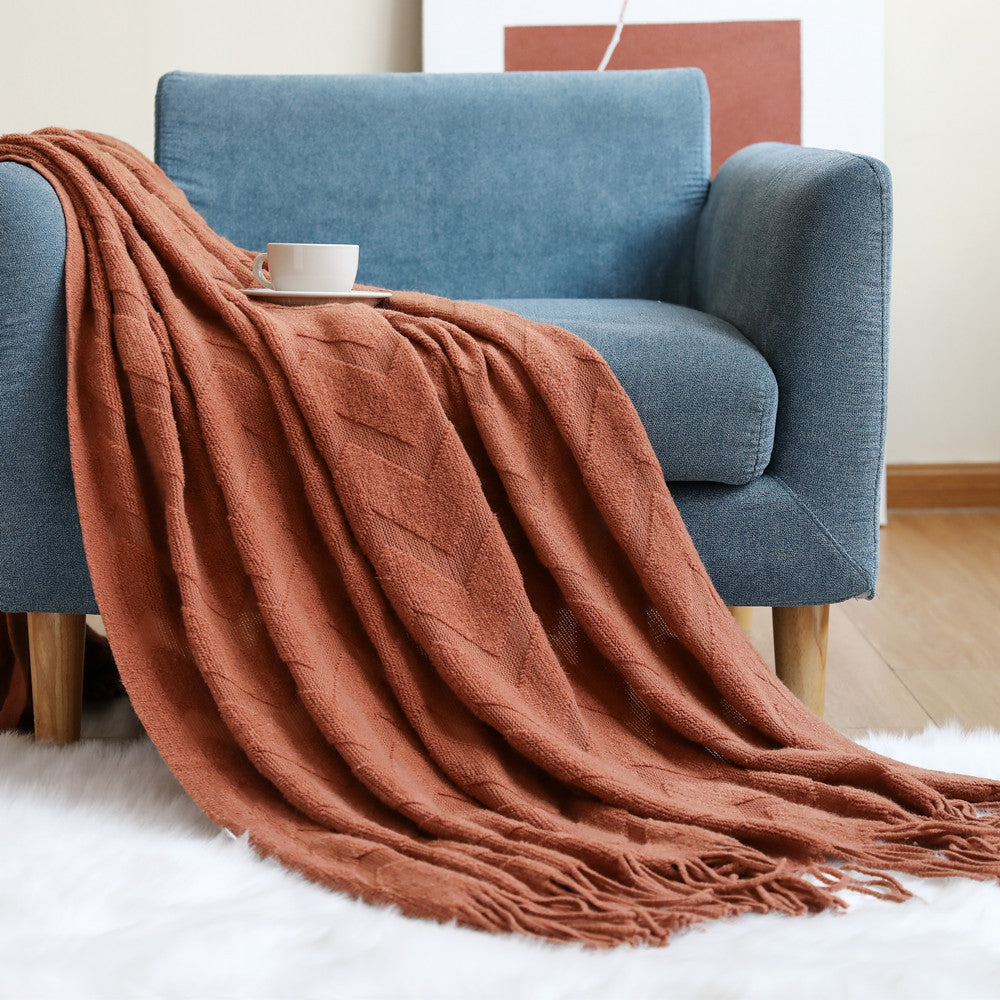 Sofa Cover Herringbone Knitted Office Air Conditioning Nap Blanket