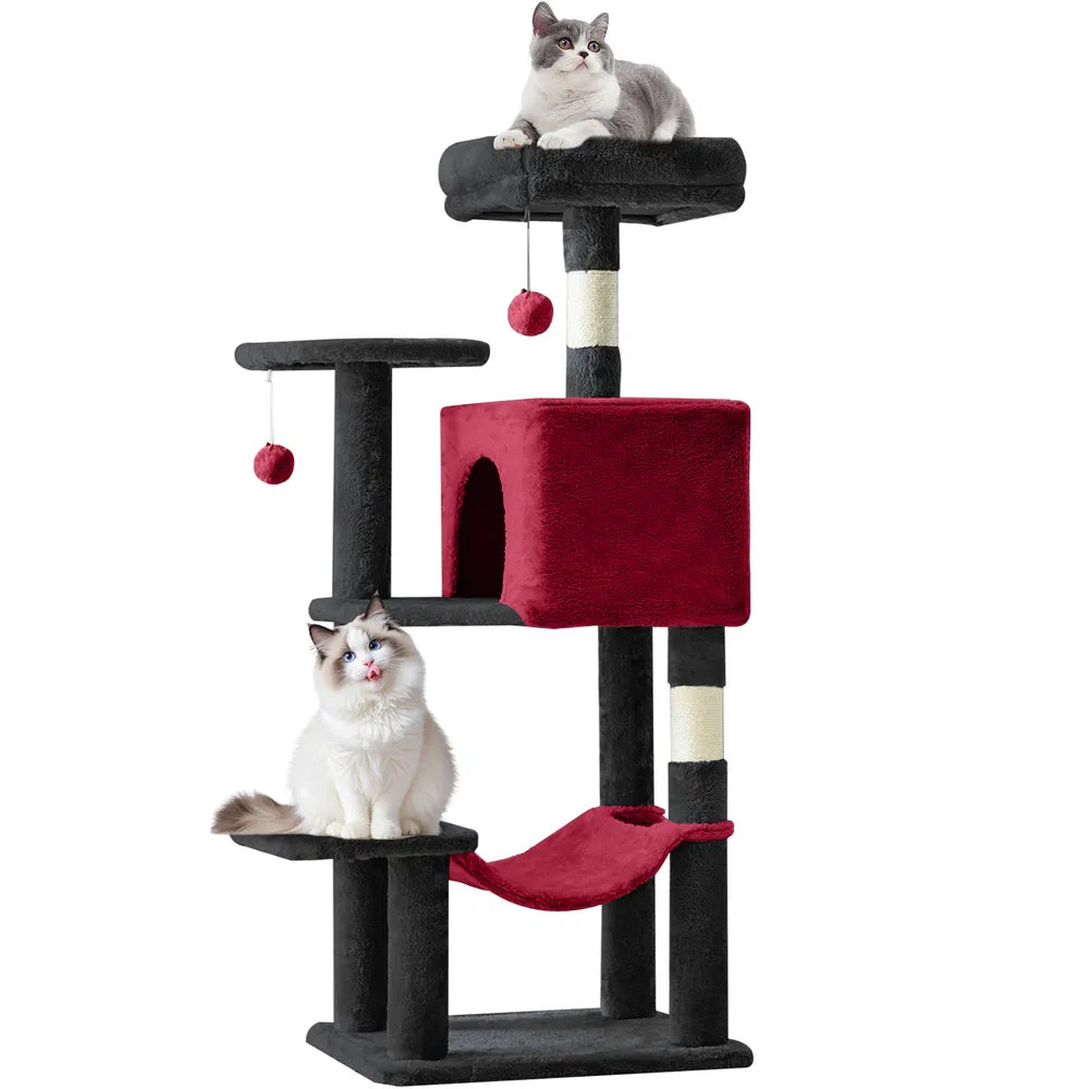 44 inch Cat Tree Tower, Multi-Cat Climbing Tower with, Natural Sisal Scratching Posts, Extended Platform, Hammock