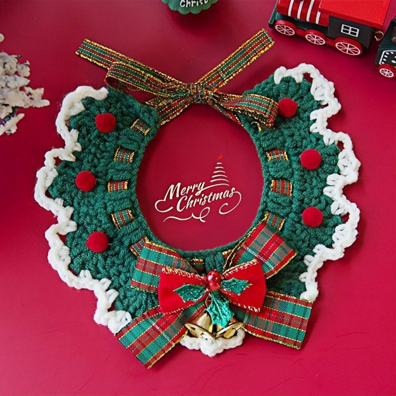 Adjustable Christmas Knit Pet Collar, Crochet Elk Pattern For Cats, Dogs & Pets, Comfortable,Stylish