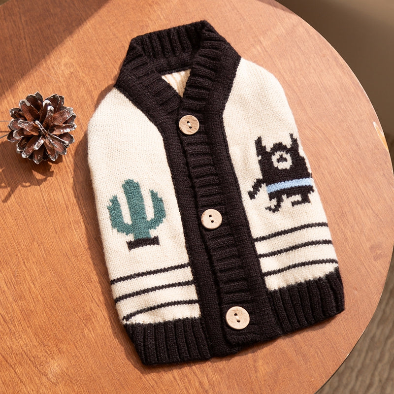 Warm Small Dog Sweater, Soft & Breathable Pet Knit Cardigan With Monster Pattern For Small Medium Dogs Boy Girl Puppy Cat, Fall Winter Dog Clothes For