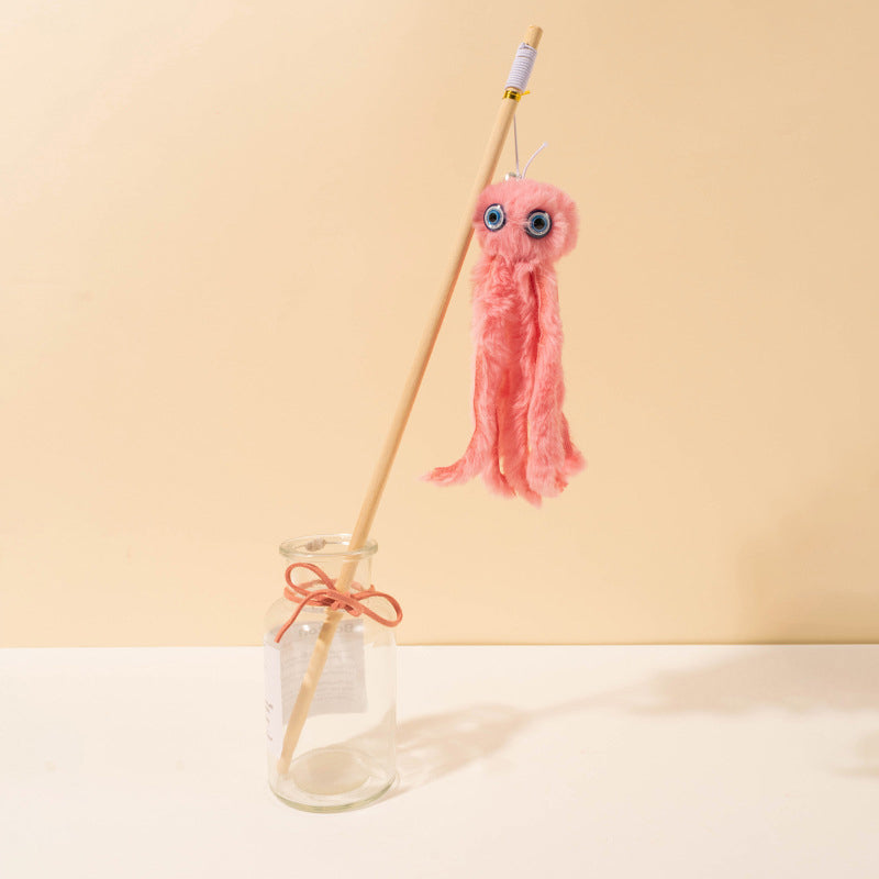 Lovely Toy For Indoor Kitten Cat Furry Octopus Toy With Eyes Long Stick Cat And Kitten Funny Toy