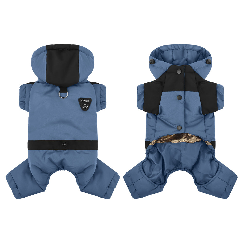 Water Resistant Dog Winter Coat, Graphene Thermal Warm Four Legged Dog Snow Jacket Hooded Pet Cold Weather Snowsuit, Windproof Padded Dog Clothes For