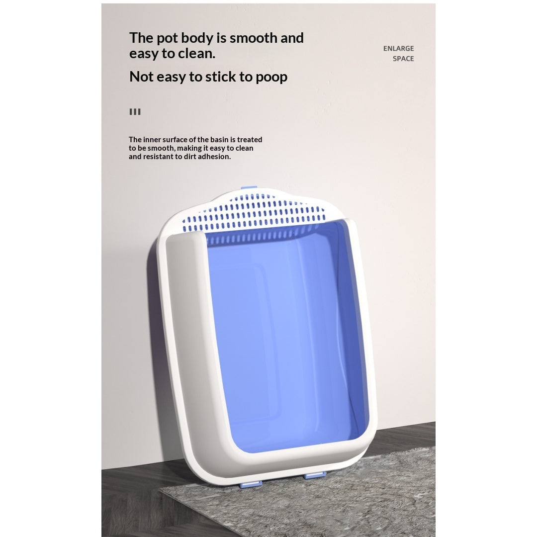 Extra-Large Semi-Enclosed Cat Litter Box With High Sides