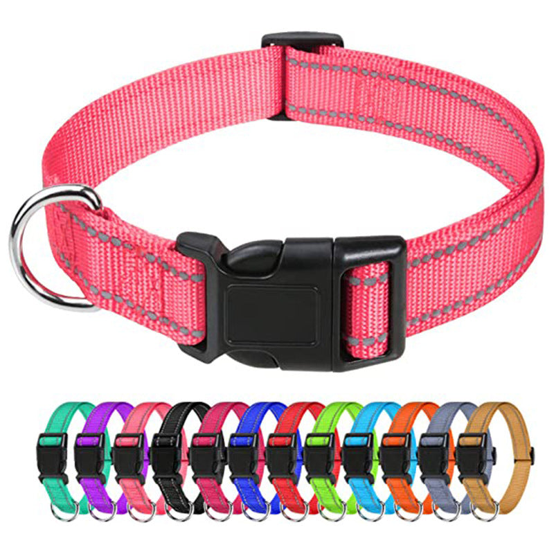 Basics Reflective Polyester Dog Collar, Adjustable Length, Quick-Release Buckle For Easy On Off