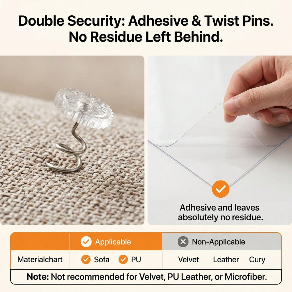 Cat Scratch Furniture Protector Set 16 Clear Sheets, Incldes 8 Sheets Of 279 358mm And 8 Sheets Of 140 358mm, 70 Twist Pins, Invisible Anti Scratch