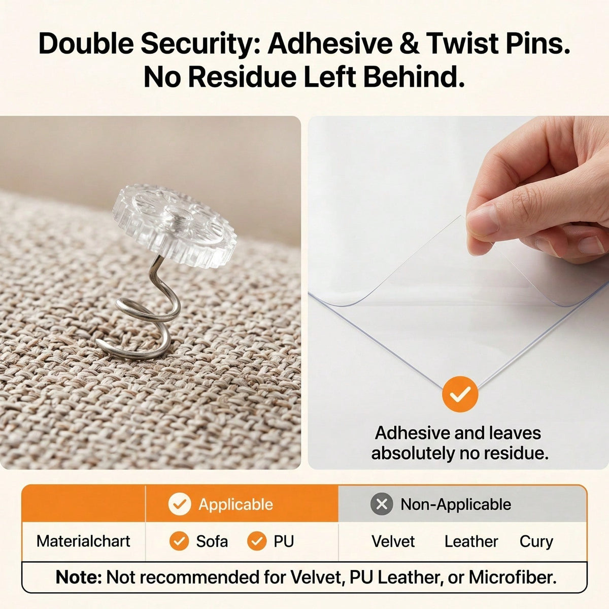 Cat Scratch Furniture Protector Set 16 Clear Sheets, Incldes 8 Sheets Of 279 358mm And 8 Sheets Of 140 358mm, 70 Twist Pins, Invisible Anti Scratch