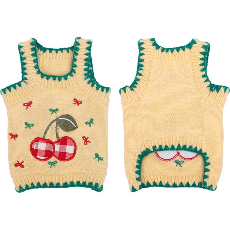 Cherry-embroidered Polar-fleece Dog Romper Sweater Pet Apparel
