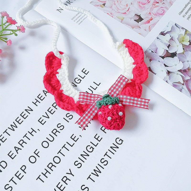 Pet Cat Dog Collar Strawberry Wool Knitted Bib