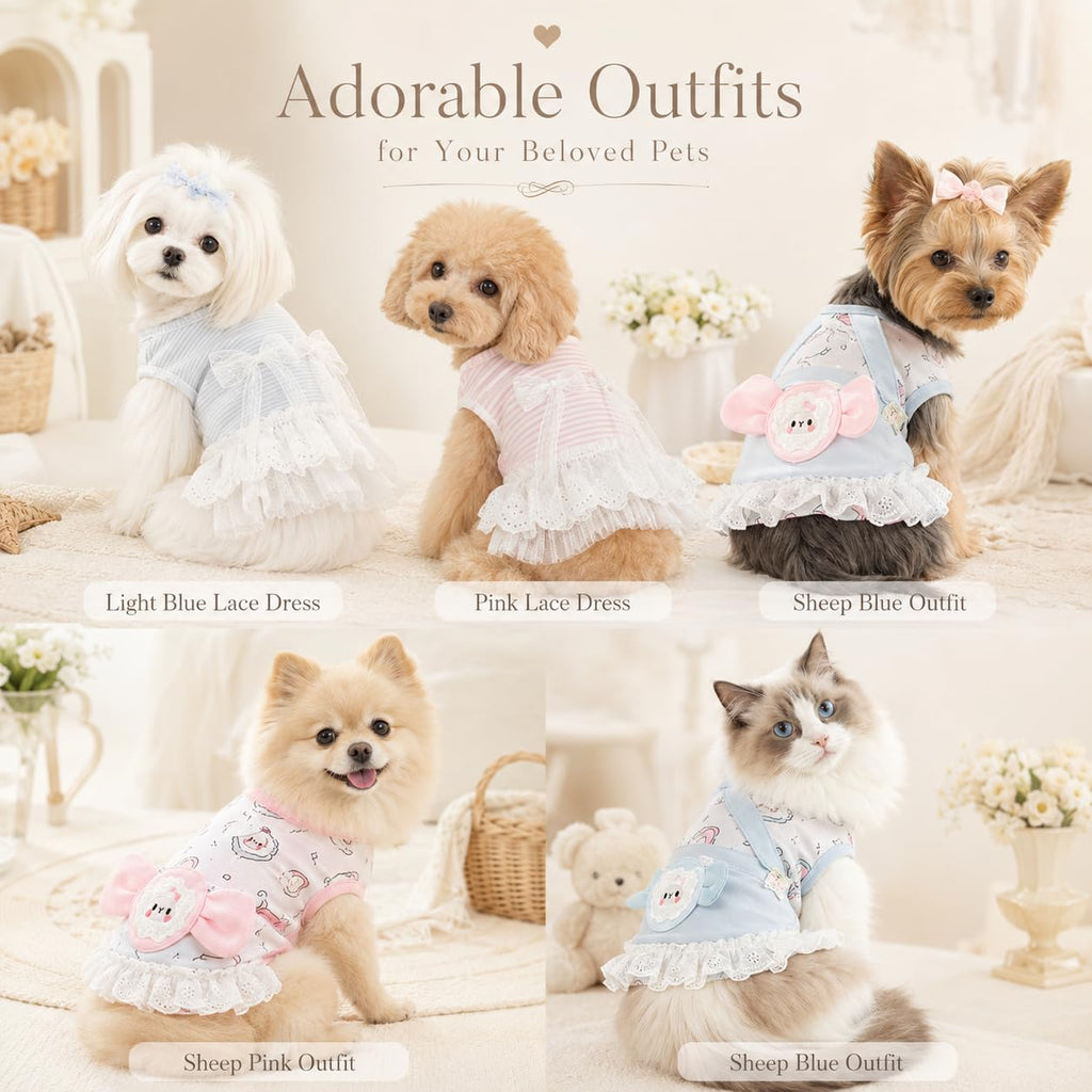 Cute Dog Dress Sleeveless, Elegant Puppy Skirts With Lace Hem, Breathable Pet Dress For Small Dog Girl Chihuahua Yorkies Tulle Birthday Party Lace