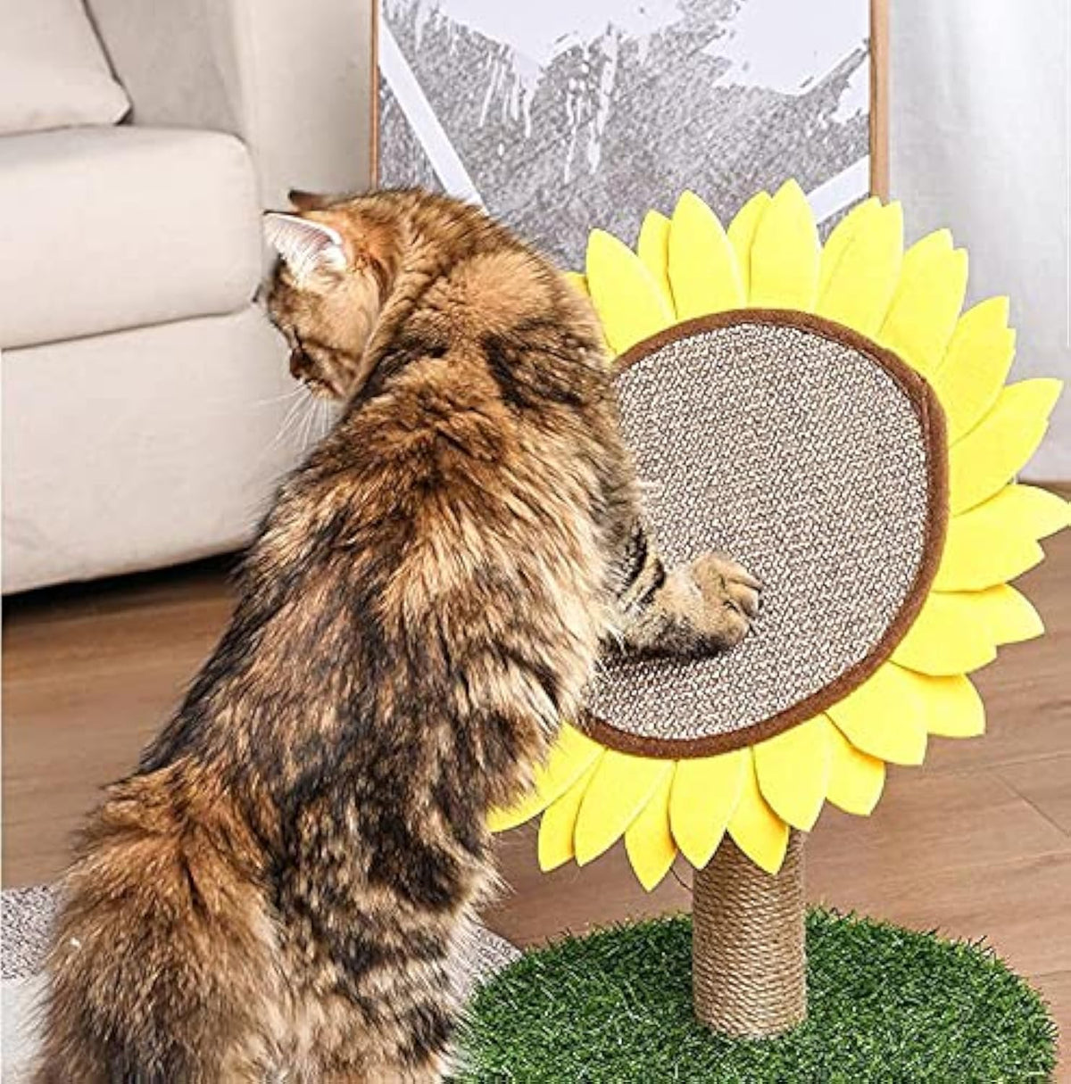 Sisal-Covered Cat Claw Scratcher Pole With Sunflower Cat Scratching Post And Flower Cat Tree Furniture