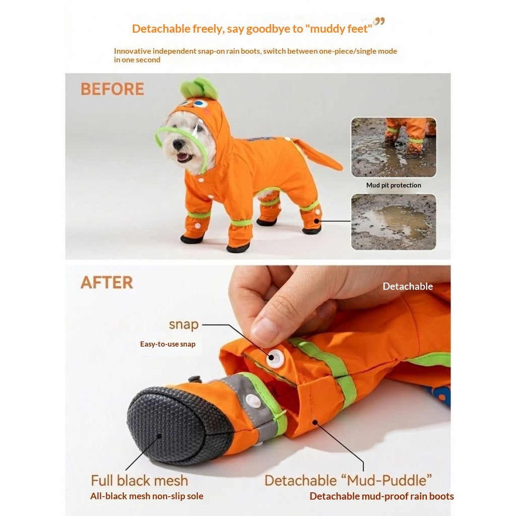 Teddy Bichon Medium- And Small-Breed Dog Rain Cape With Attached Feet