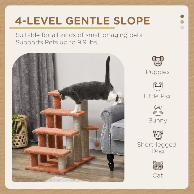 4 Levels Cat Steps with Scratching Posts for High Bed, Sofa, Brown