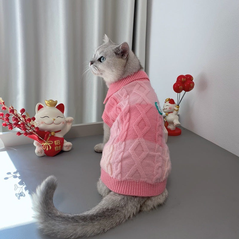 Plaid POLO-collar Cardigan Sweater For Small And Medium-sized Pets