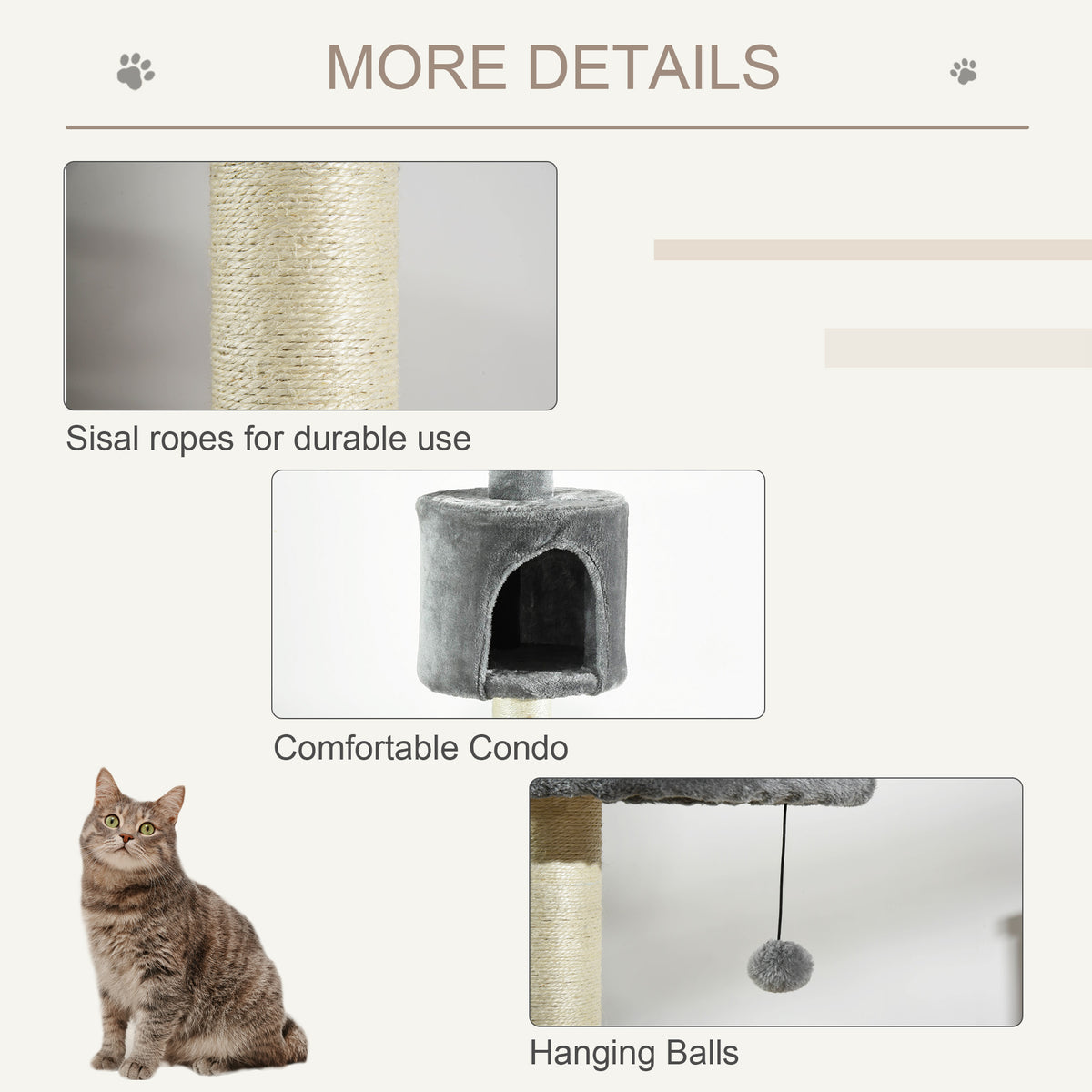 100" Cat Tree Height Adjustable Floor-to-Ceiling 4-Tier Kitty Climbing Activity Center Condo Cat Toy with Scratching Post Hanging Balls Play Rest Post