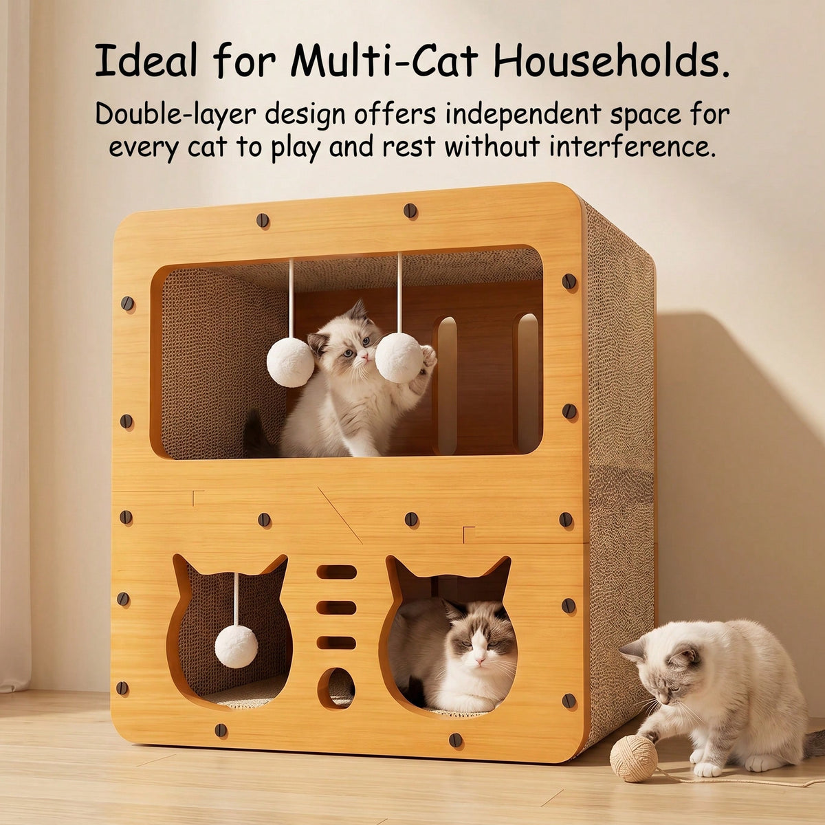 2 Styles Double Layer Cat Scratcher House Multifunctional Corrugated Paper Cat Nest Villa Large Space Cat Cave Bed With Hanging Ball Toy Wear