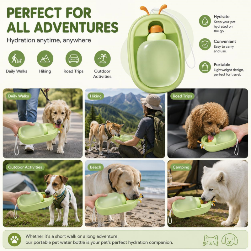 Portable Pet Water Bottle With Cute Antlers Food Grade, BPA Free, Leak Proof Travel Cup For Dogs, Durable, Easy-to-Clean Outdoor Water Dispenser With