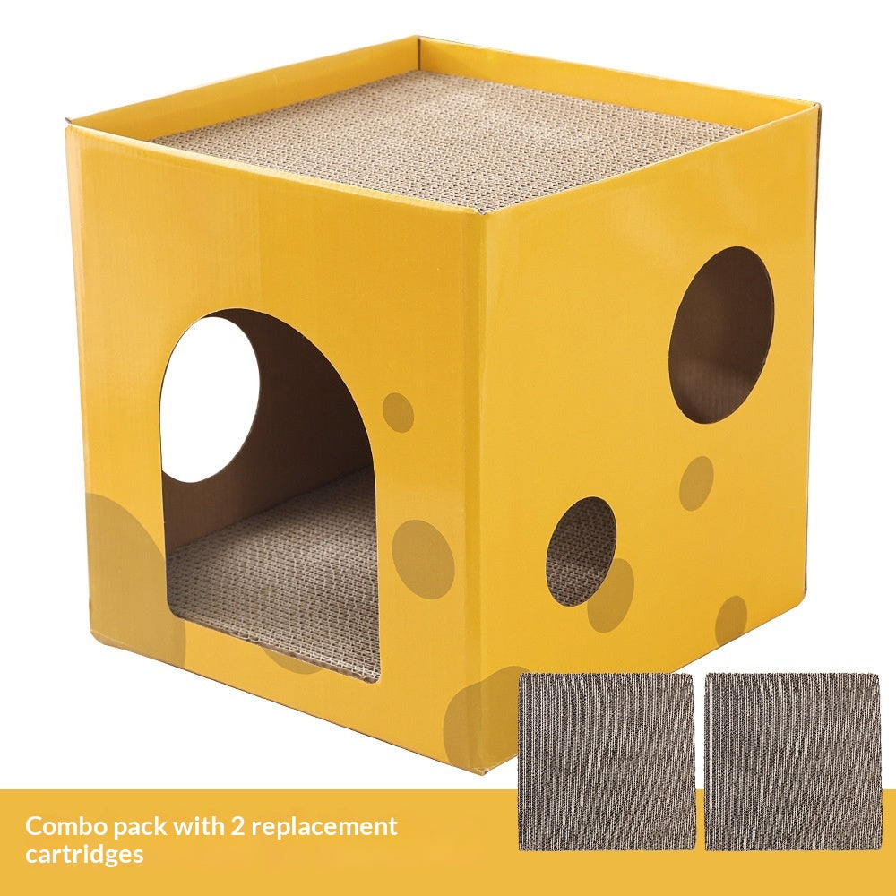 Cheese-box Cat Scratcher And Cat Bed Made Of Corrugated Cardboard With Two Levels