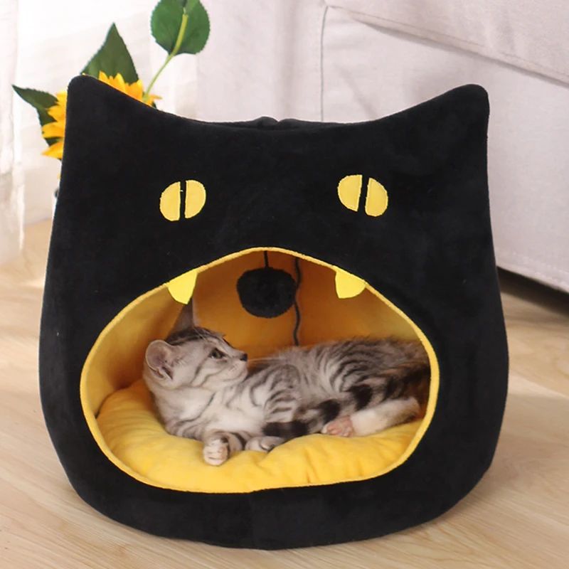 Soft Warm Cat Bed Cat Shape Design Pet House Cat Kennel Cozy Bed For Small Dog Kitten Basket For Halloween Decor