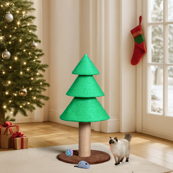 31.5in Christmas Tree Cat Scratcher, Cat Scratching Post For Indoor Cats, Large Sisal Cat Scratching Tree Cat Scratch Tower, Green