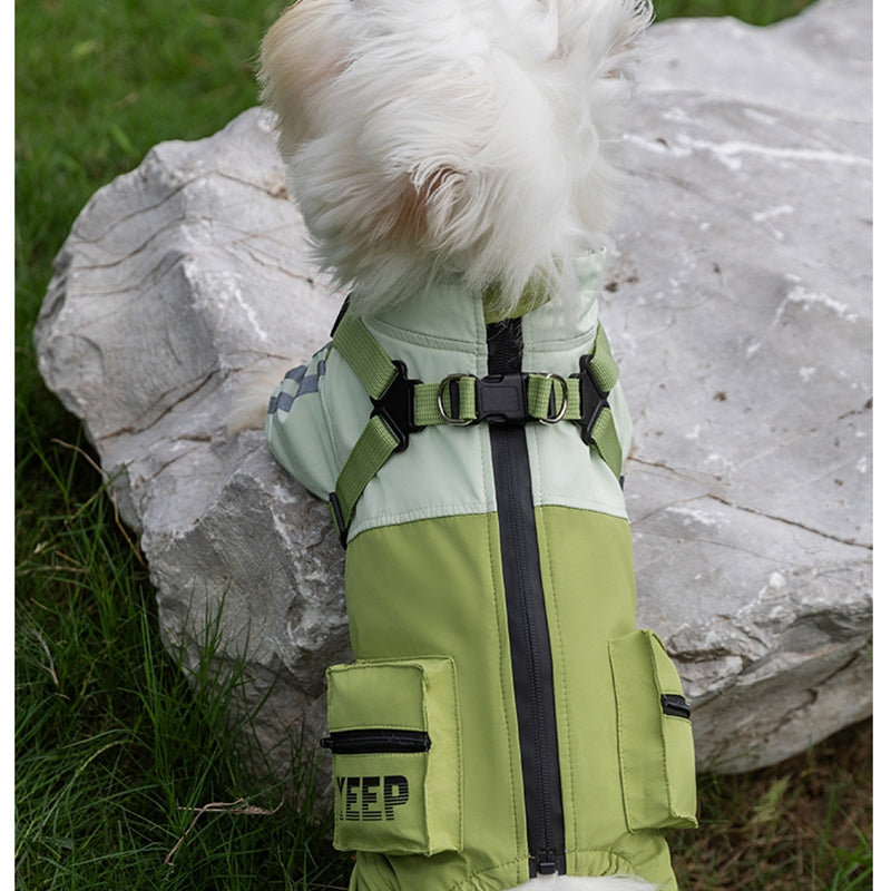 Autumn And Winter Dog, Small And Medium-sized Dog Teddy Outdoor Windproof, Waterproof, Three-proof Raincoat, Four-legged Cotton Coat, Pet Clothing
