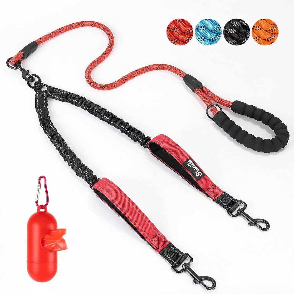 Double Dog Leash Anti-Escape Cushioning Comfortable 360 Rotating Heavy-Duty Reflective Traction Strap