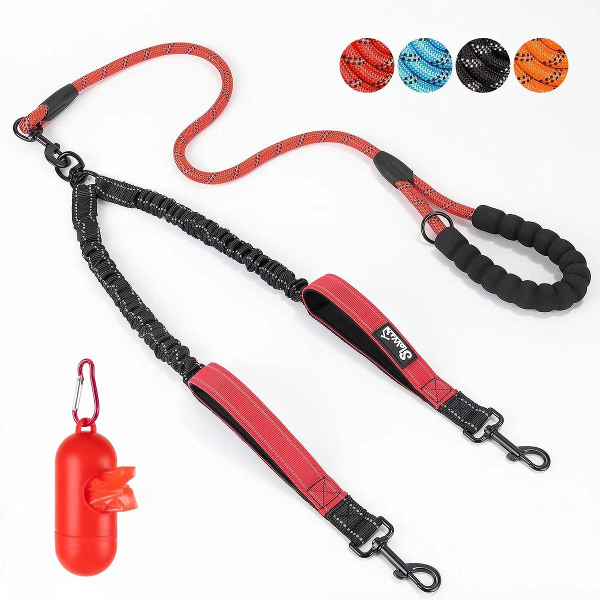 Double Dog Leash Anti-Escape Cushioning Comfortable 360 Rotating Heavy-Duty Reflective Traction Strap