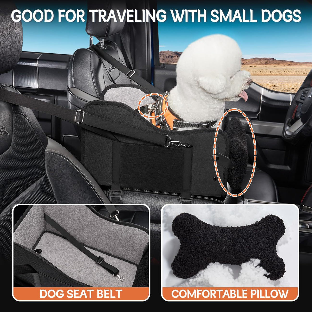 Center Console Dog Car Seat,Dog Car Seats For Small Dogs With Soft Mattress,Pet Puppy Cars Seat