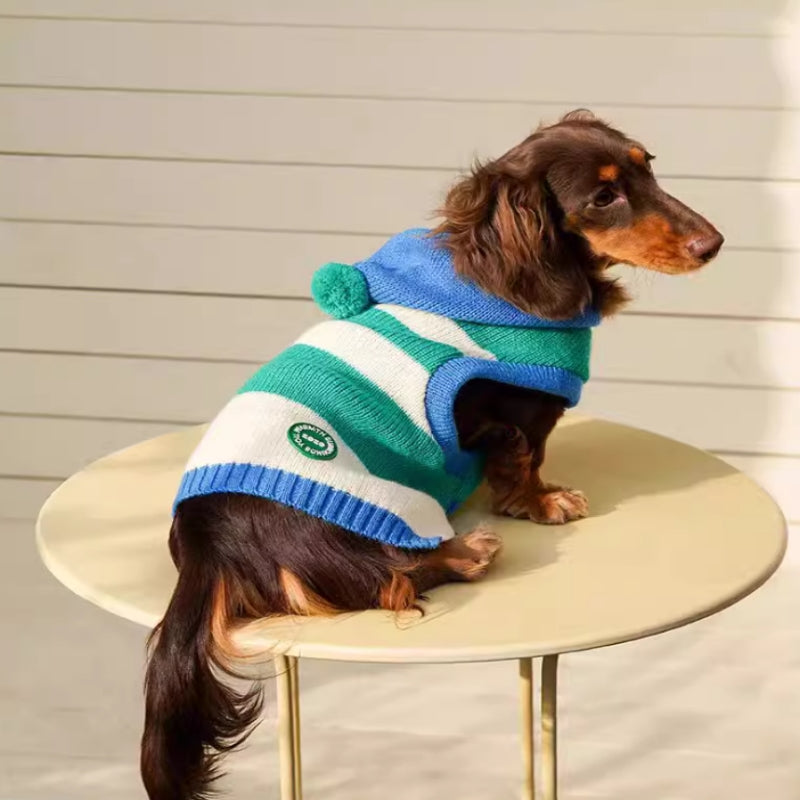 Striped Hooded Knitted Warm Pet Clothes