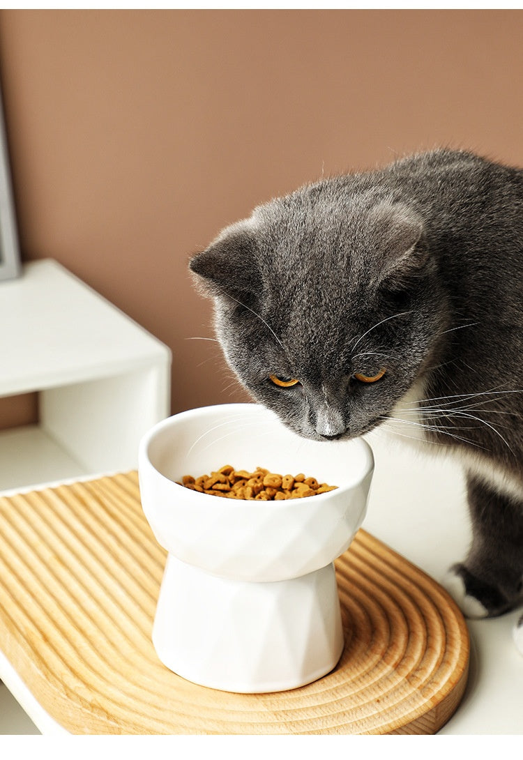 Ceramic High Foot Cervical Protection Pet Bowl