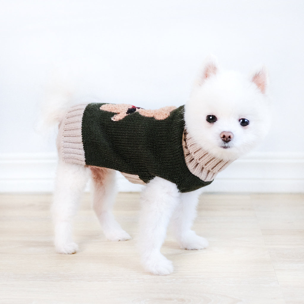 New Autumn And Winter Simple Bear Army Green Dog Sweater