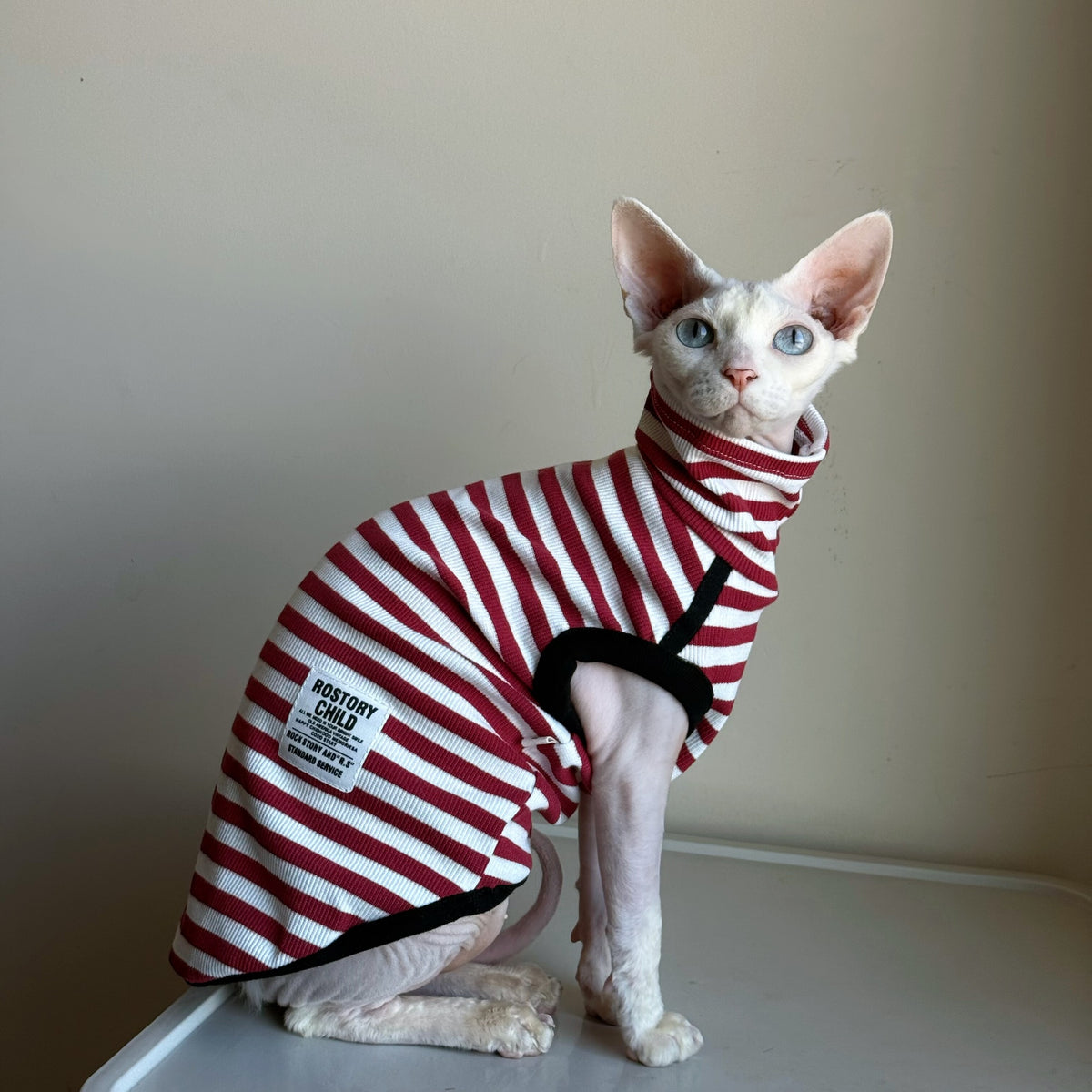Sphynx Cat Spring Sleeveless Shirt Red And White Striped Fashion Clothes For Hairless Cats Devon Rex