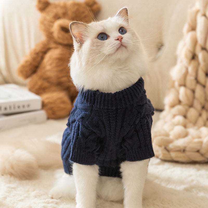 Casual Simple Solid Color Pet Sweater Warm Cat Anti-lint Clothes
