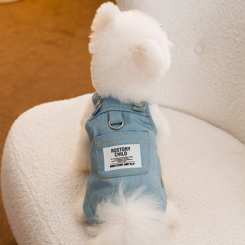 Summer Dog Pocket Suspender Denim Skirt Clothes