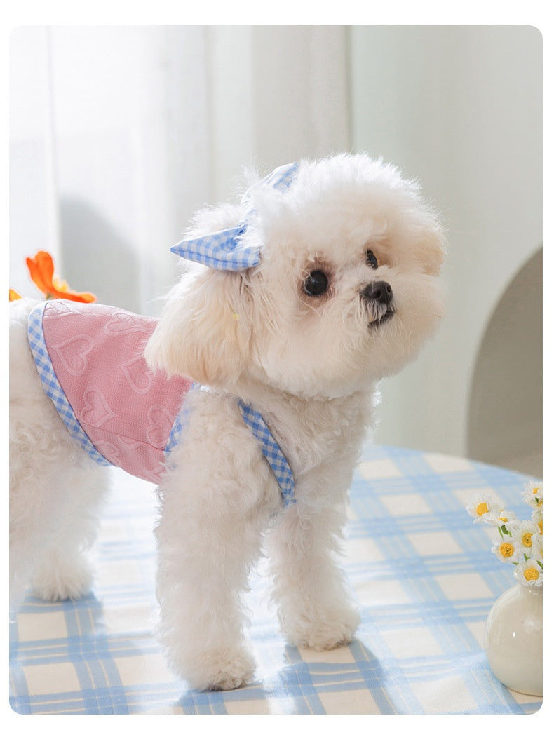 Heart Relief Texture Bow Suspenders Vest Small Dog
