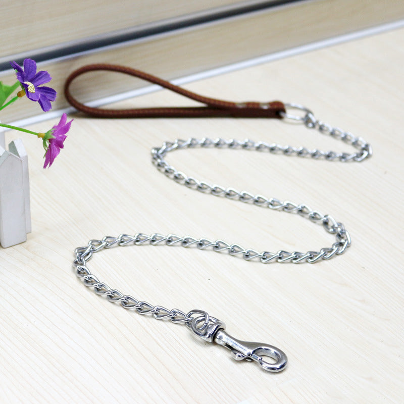 Dog Traction Iron Chain PU Handle Metal Chain