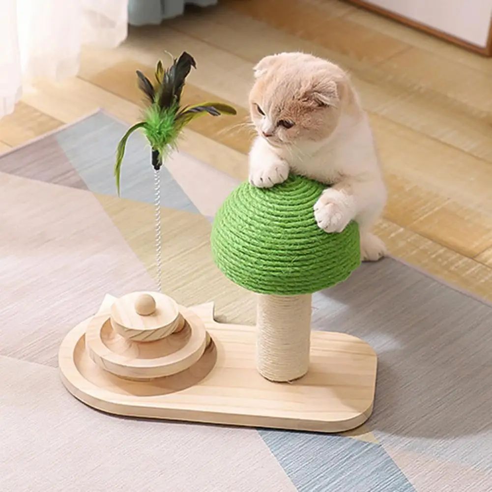 Cat Toys Scratching Post Mushroom Sisal Rope Scratcher Tree Tower Wood Turntable Ball Kitten Climbing Frame Supplies