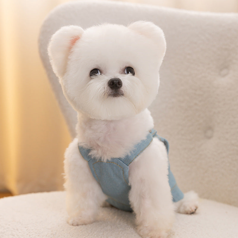 Summer Dog Pocket Suspender Denim Skirt Clothes