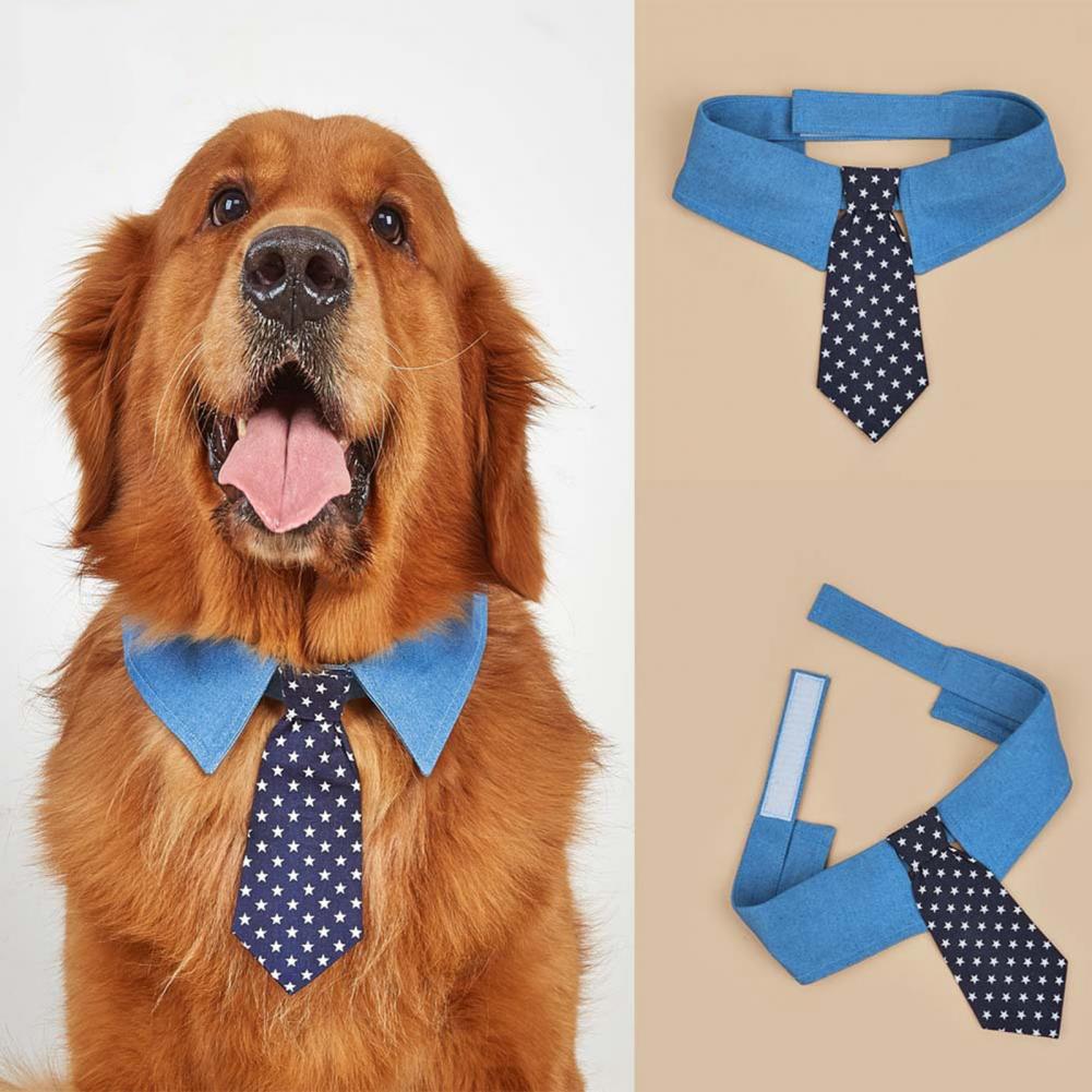 Durable Pet Collar Adjustable Denim Pet Collar With Star Pattern Dog Necktie For Holiday Weddings Formal Events For Dogs