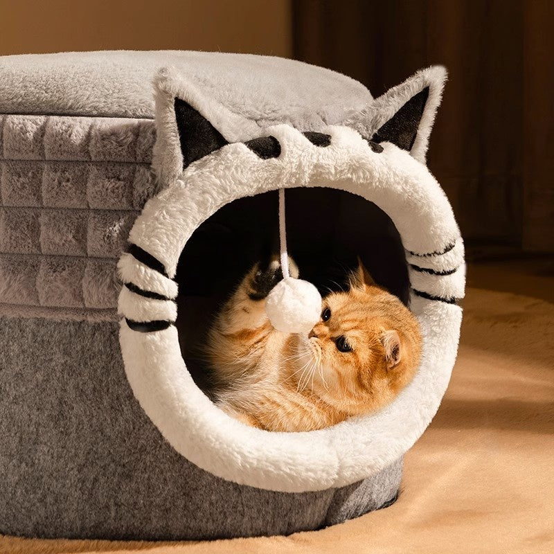 Warm Enclosed Bed All-Season Safe Hideaway For Cats Small Pet Bed Winter Cat Bed
